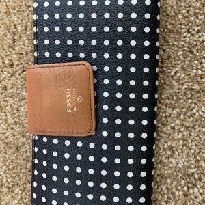 Fossil black and white polka dot wallet